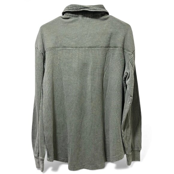 Briggs NWT Women's Relaxed Fit Button Long Sleeve Waffle Shirt Green - Picture 5 of 13
